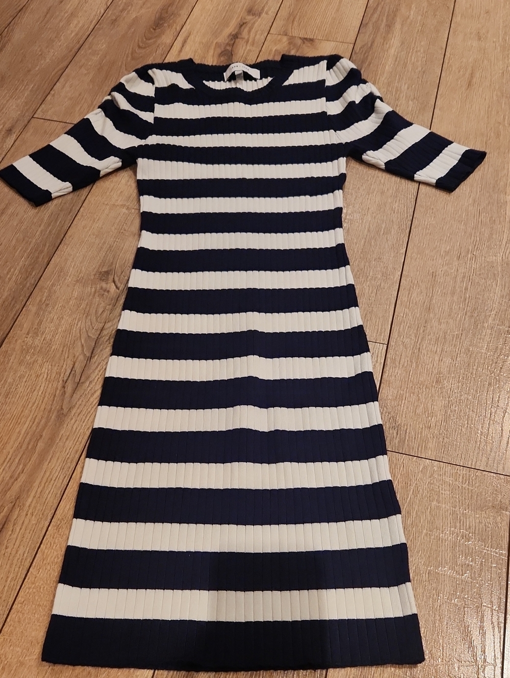 John + Jenn Navy and White Ribbed Crewneck Dress